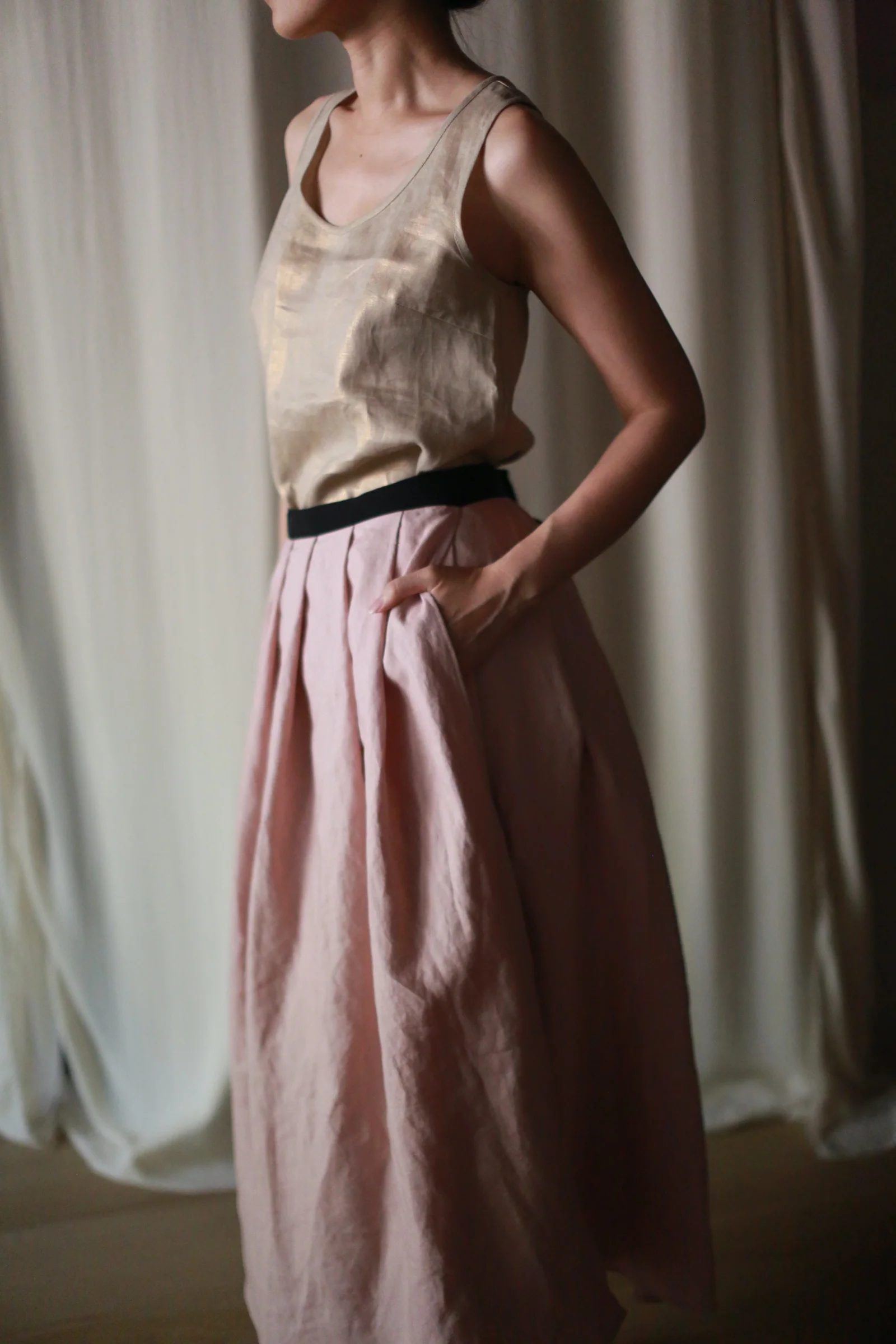 Linen Pleated Wrap Skirt - Image 7